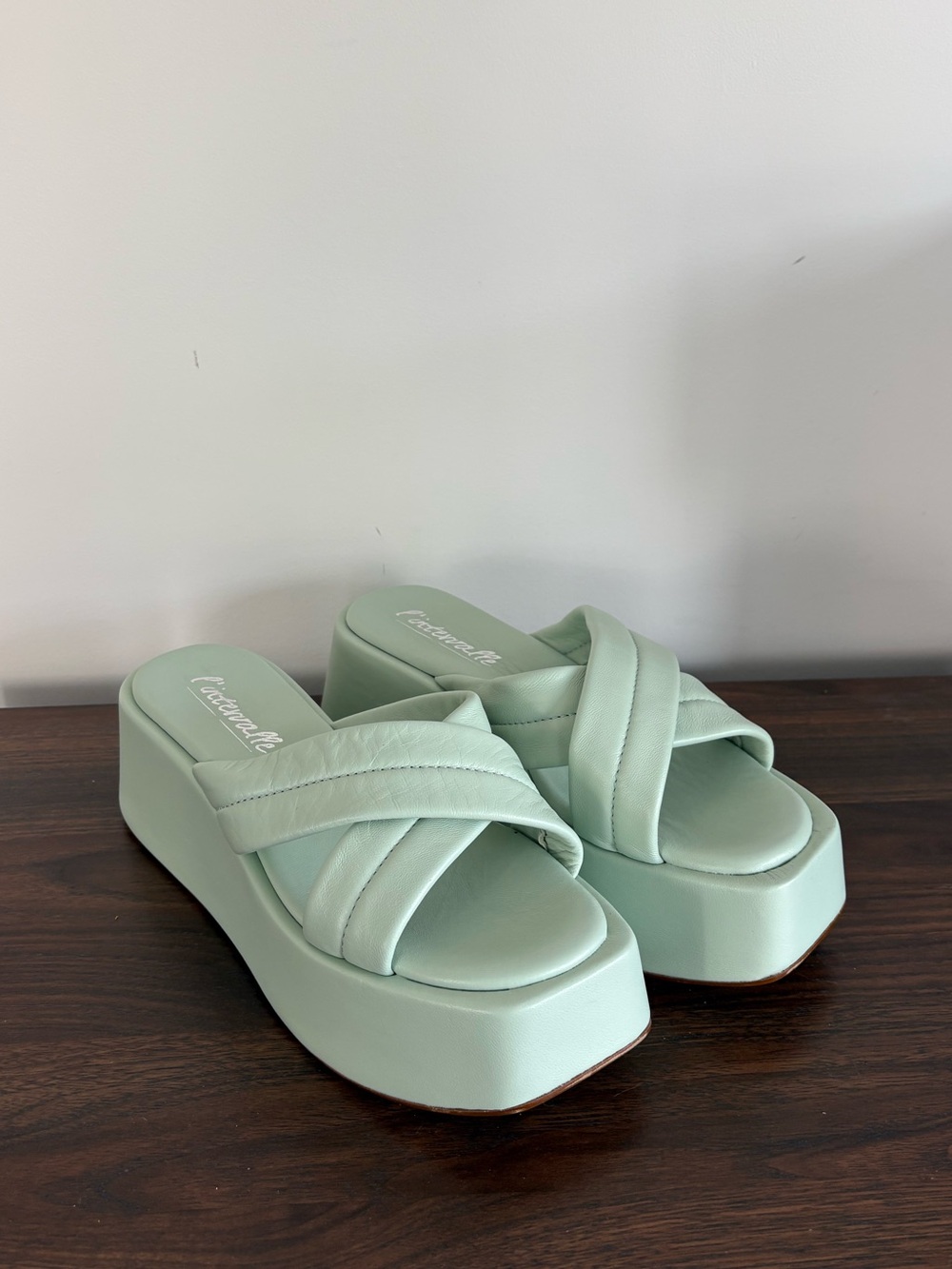 L'INTERVALLE Mint Green Platform Crisscross Slide Sandals